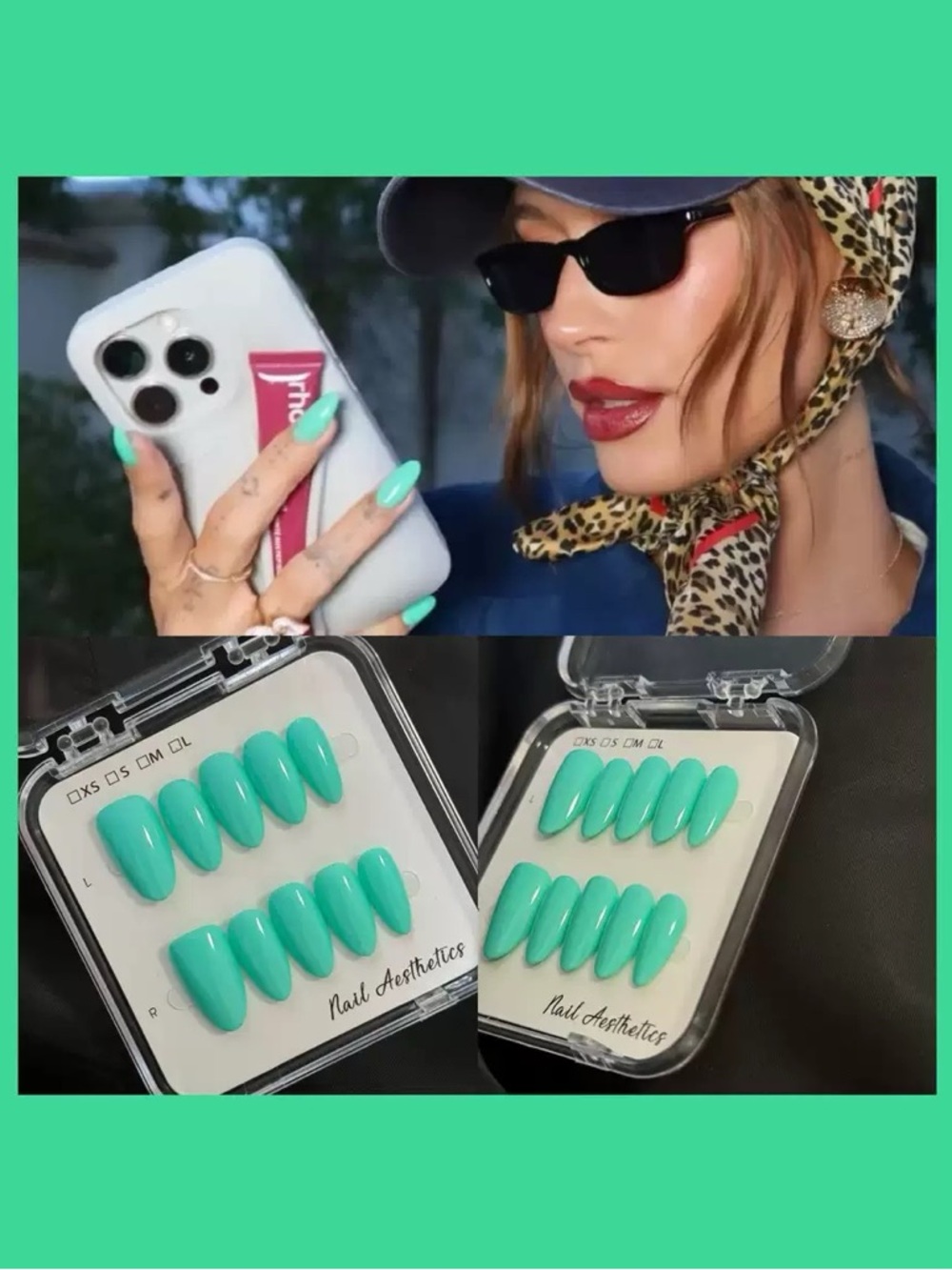 04/16 Thursday Show Preview Teal Press-On Nails - Aqua Green Set